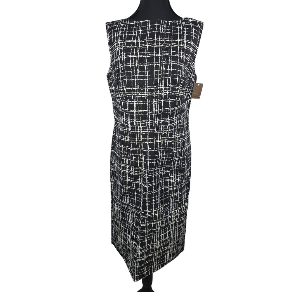 Merona Womens Black White Linen Windowpane Sheath Dress Sz 8 NWT Sleeveless Midi